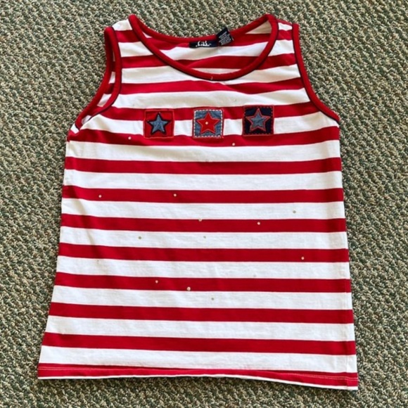 CB Casual patriotic red/white striped tank top, size small - Picture 1 of 8